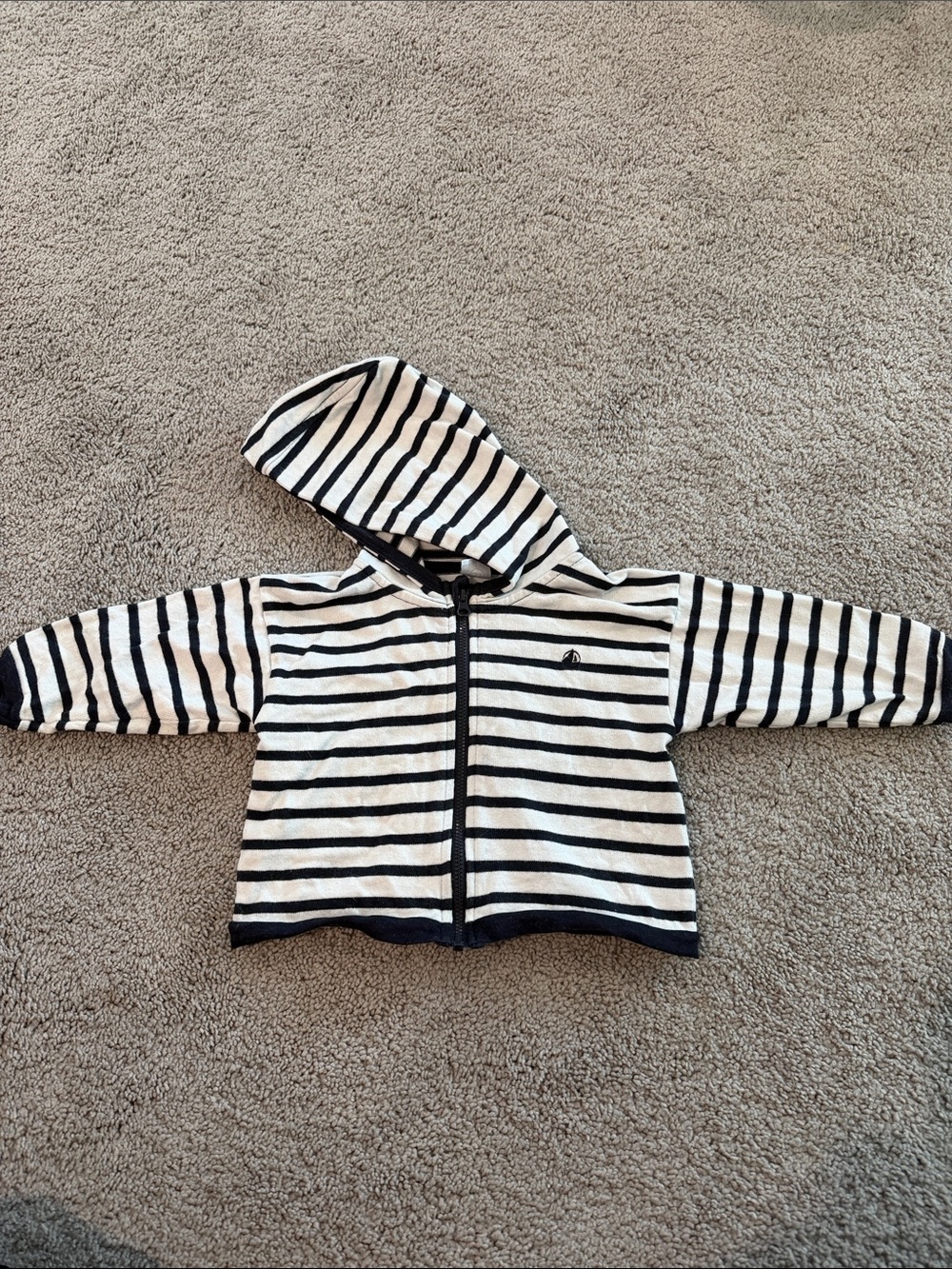 Petit Bateau Black & White Striped Hooded Zip Sweatshirt